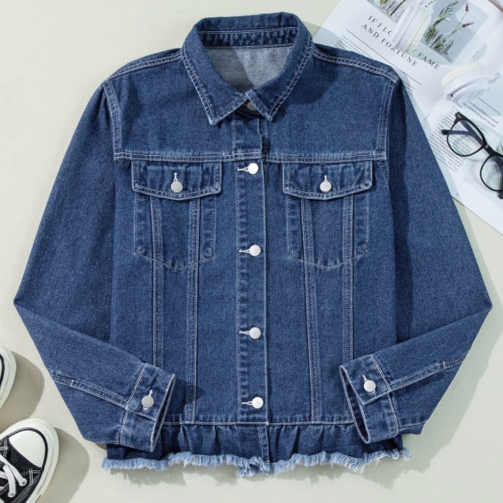 LAST ONE Ruffled Denim Jacket - Picture 6 of 14